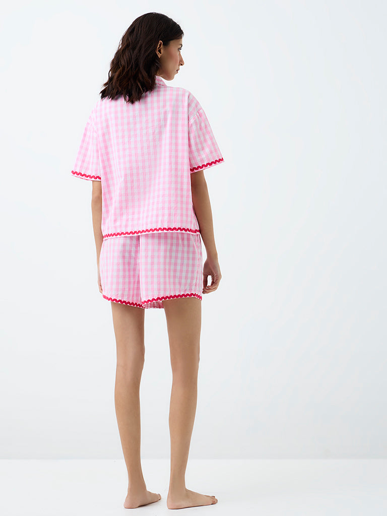 Superstar Pink Checkered High-Rise Cotton Shorts