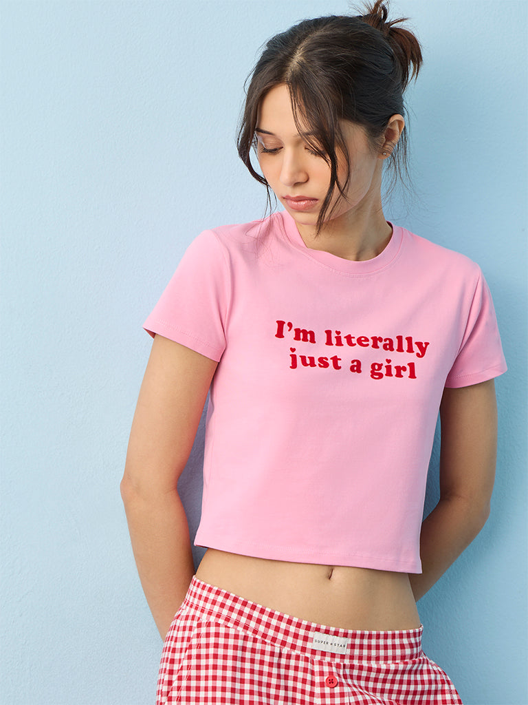 Superstar Pink Typographic Cotton-Blend T-Shirt