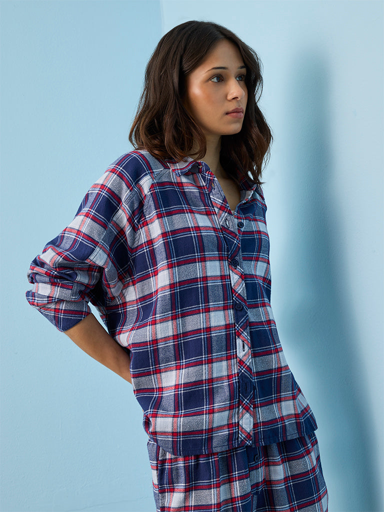 Superstar Blue Checkered Oversized Cotton Shirt