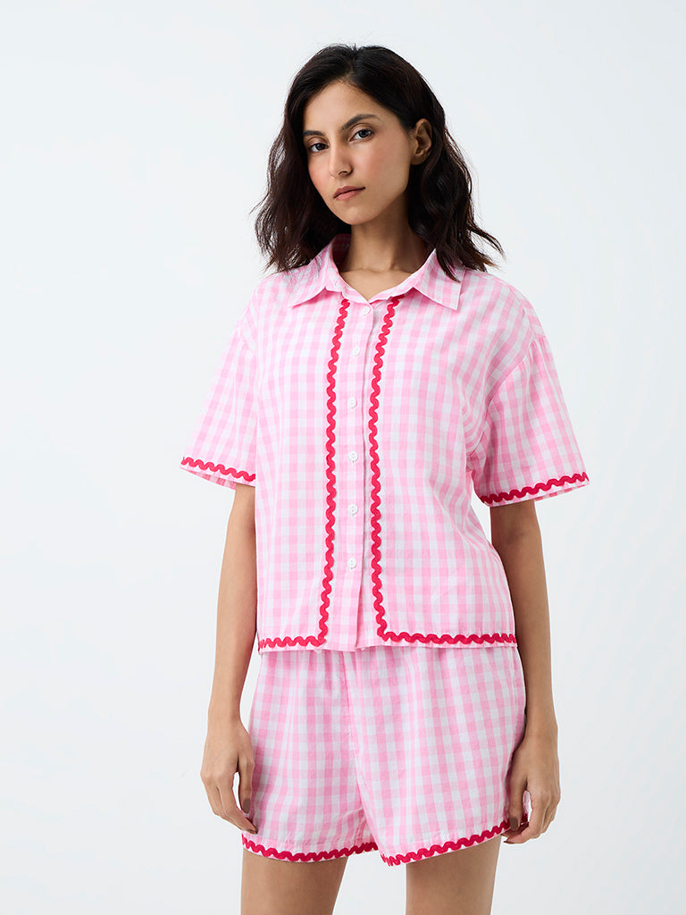 Superstar Pink Checkered Cotton Shirt