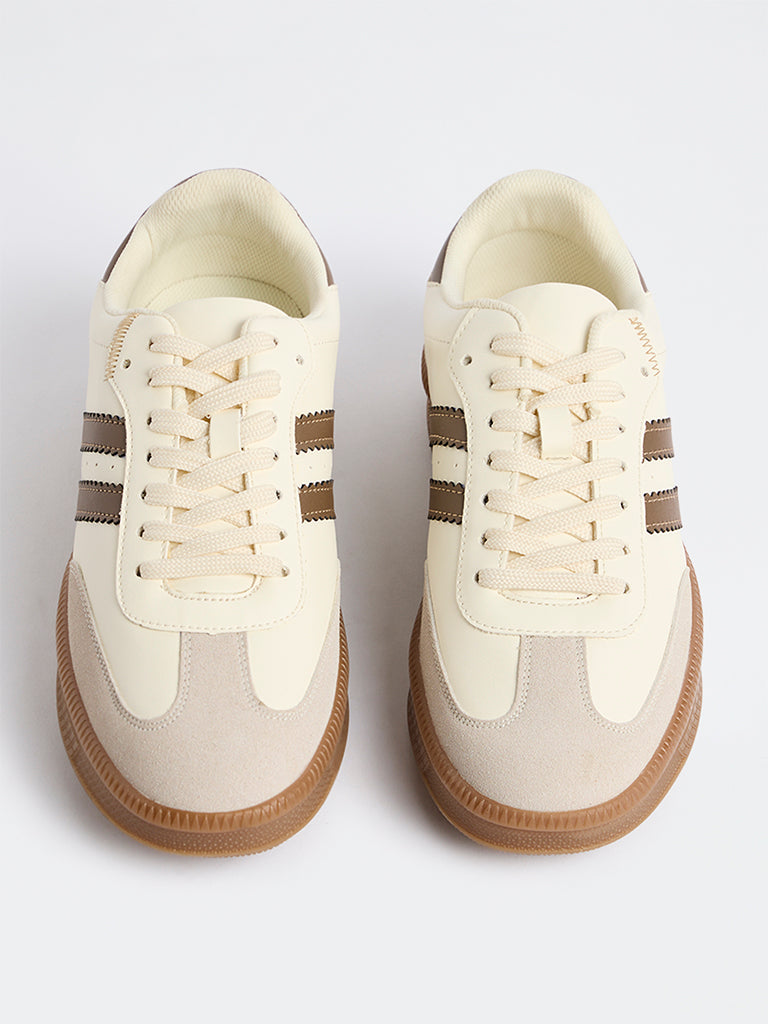 SOLEPLAY Cream Striped Lace-Up Sneakers