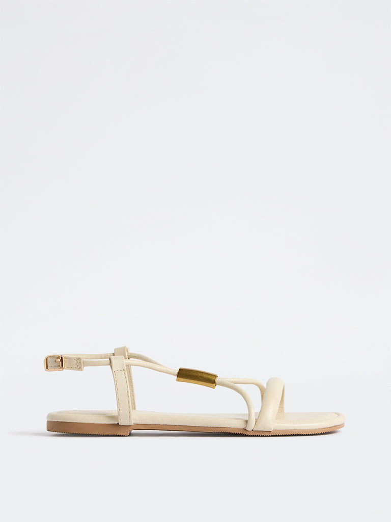 LUNA BLU Ivory Metal-Detailed Slingback Sandals