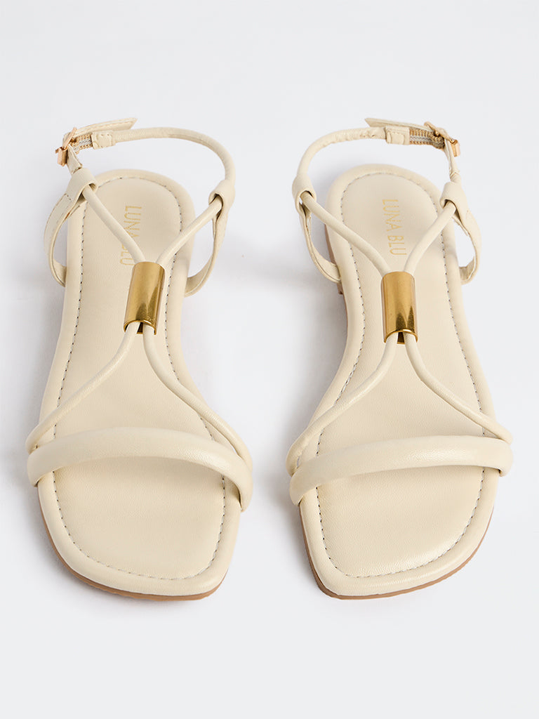 LUNA BLU Ivory Metal-Detailed Slingback Sandals