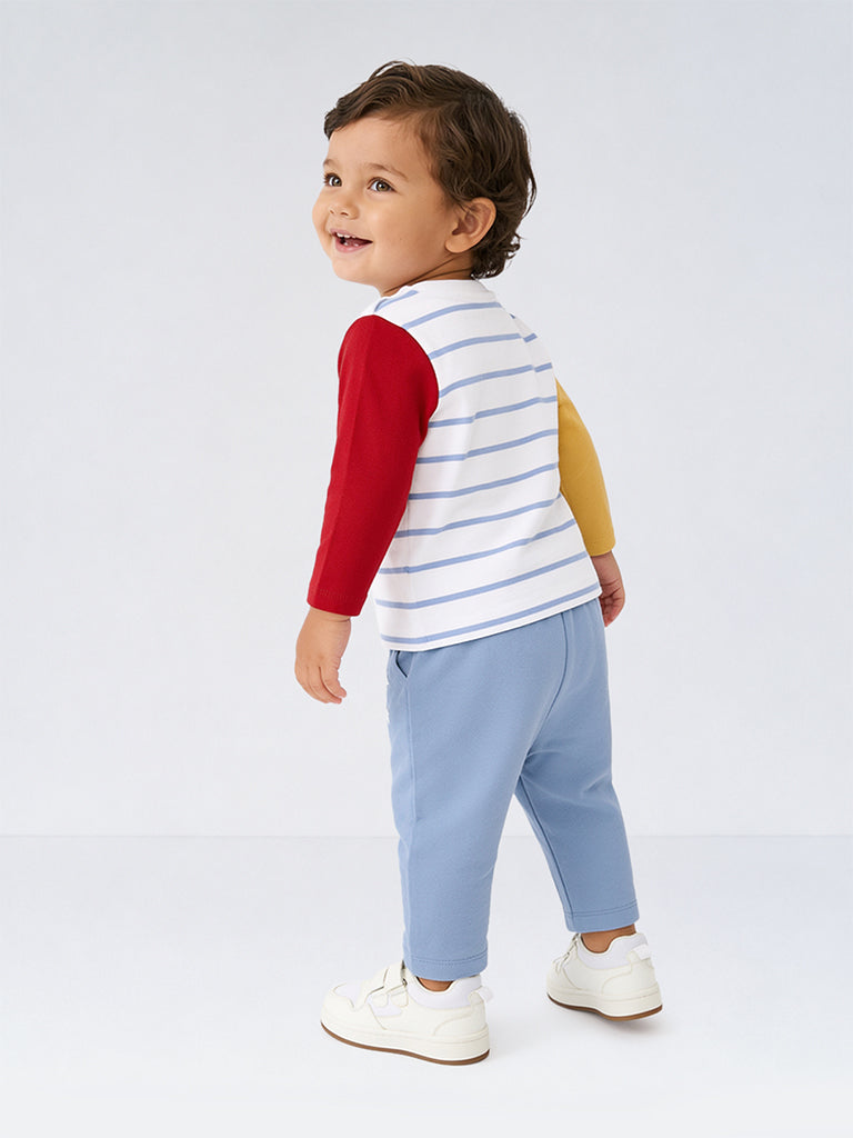HOP Baby Boys Multicolour Striped Cotton T-Shirt and Pants Set