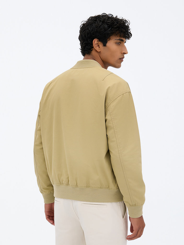 WES Casuals Beige Relaxed-Fit Bomber Jacket