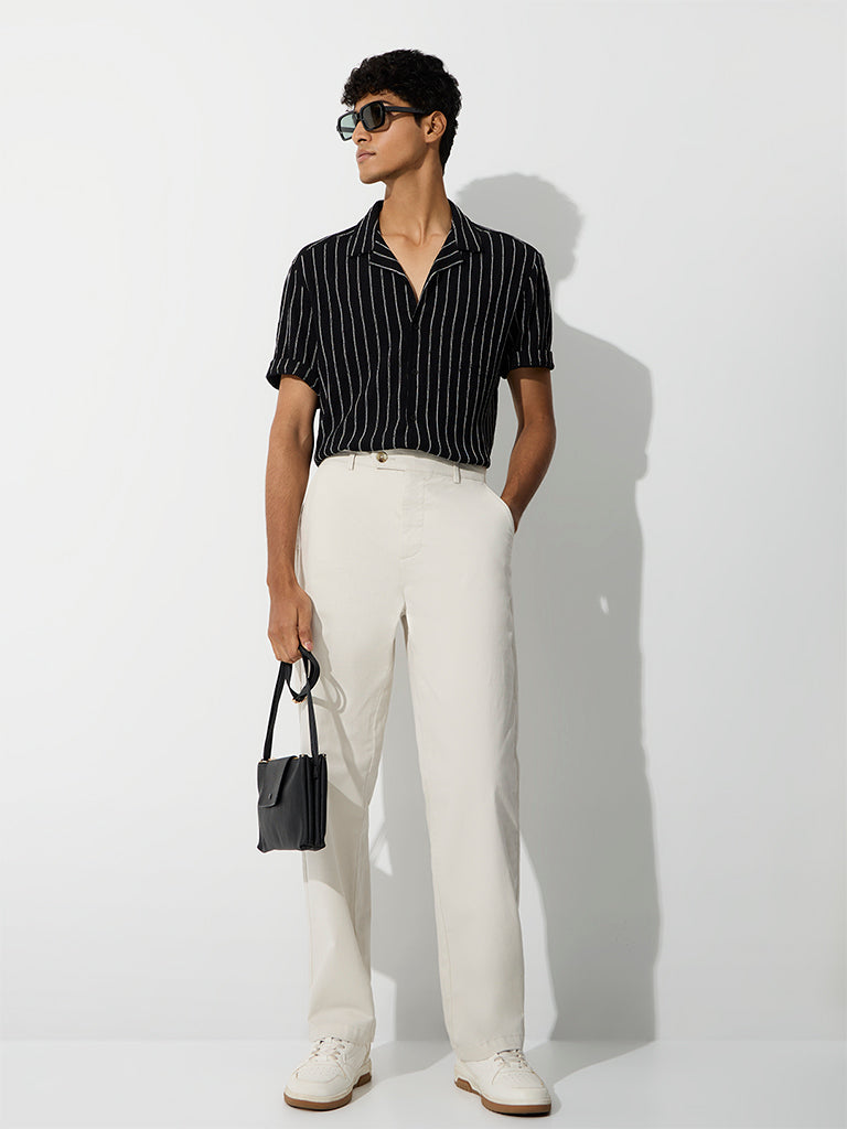 WES Casuals Off-White Relaxed-Fit Mid-Rise Cotton-Blend Trousers