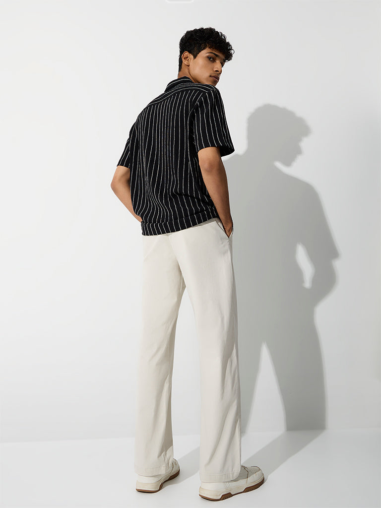 WES Casuals Off-White Relaxed-Fit Mid-Rise Cotton-Blend Trousers