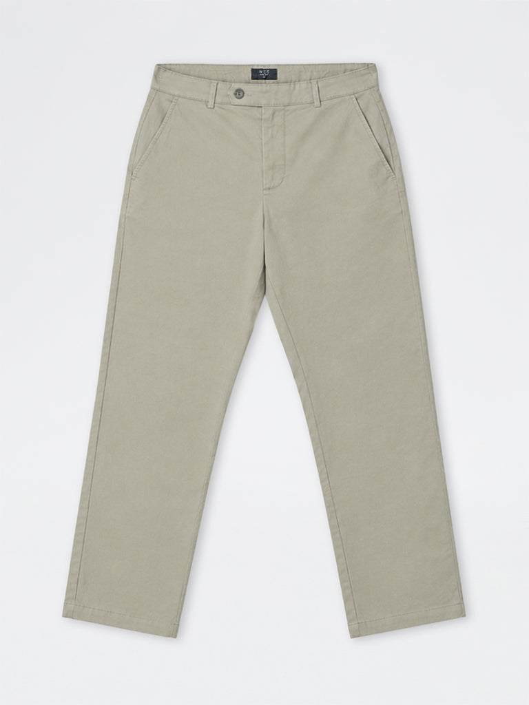 WES Casuals Olive Slim-Fit Mid-Rise Cotton-Blend Trousers