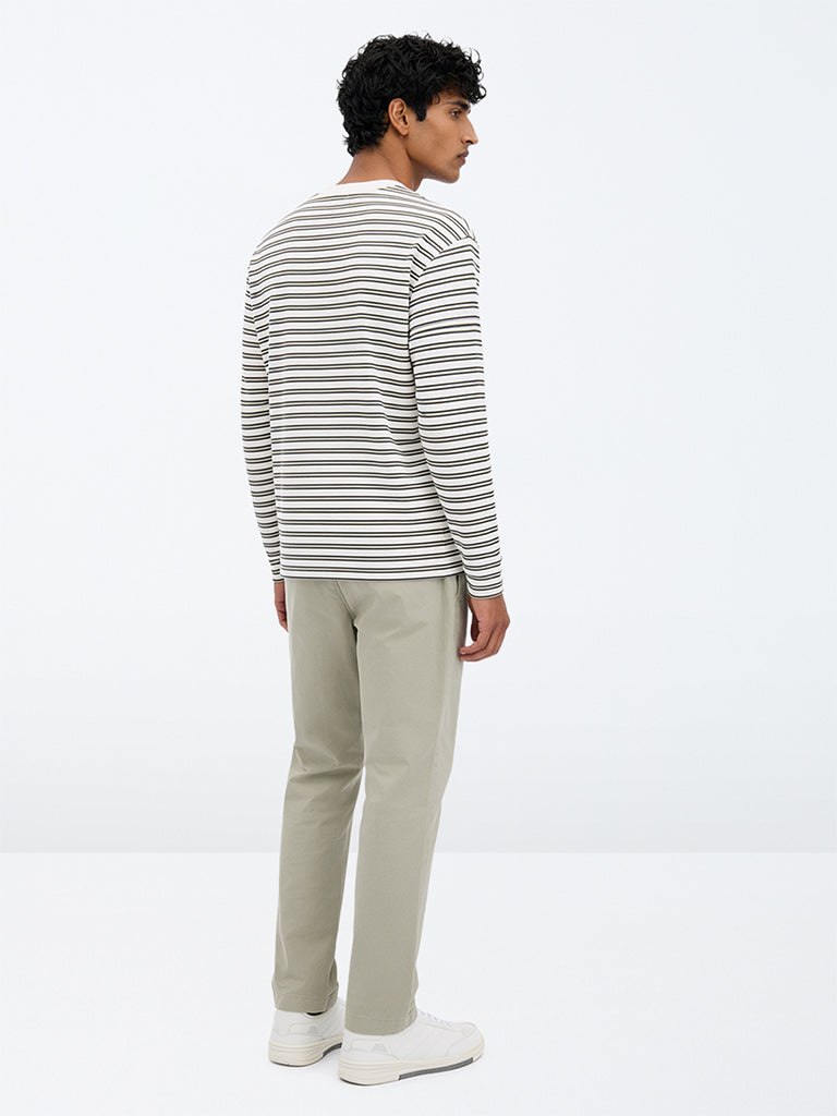 WES Casuals Olive Slim-Fit Mid-Rise Cotton-Blend Trousers