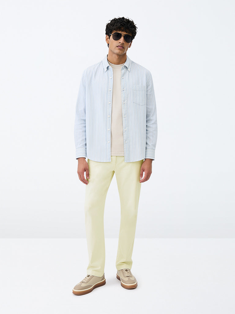 WES Casuals Ivory Slim-Fit Mid-Rise Cotton-Blend Trousers