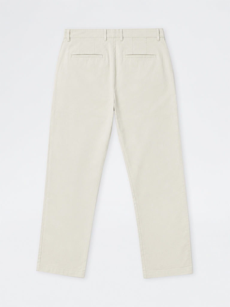 WES Casuals Ivory Slim-Fit Mid-Rise Cotton-Blend Trousers