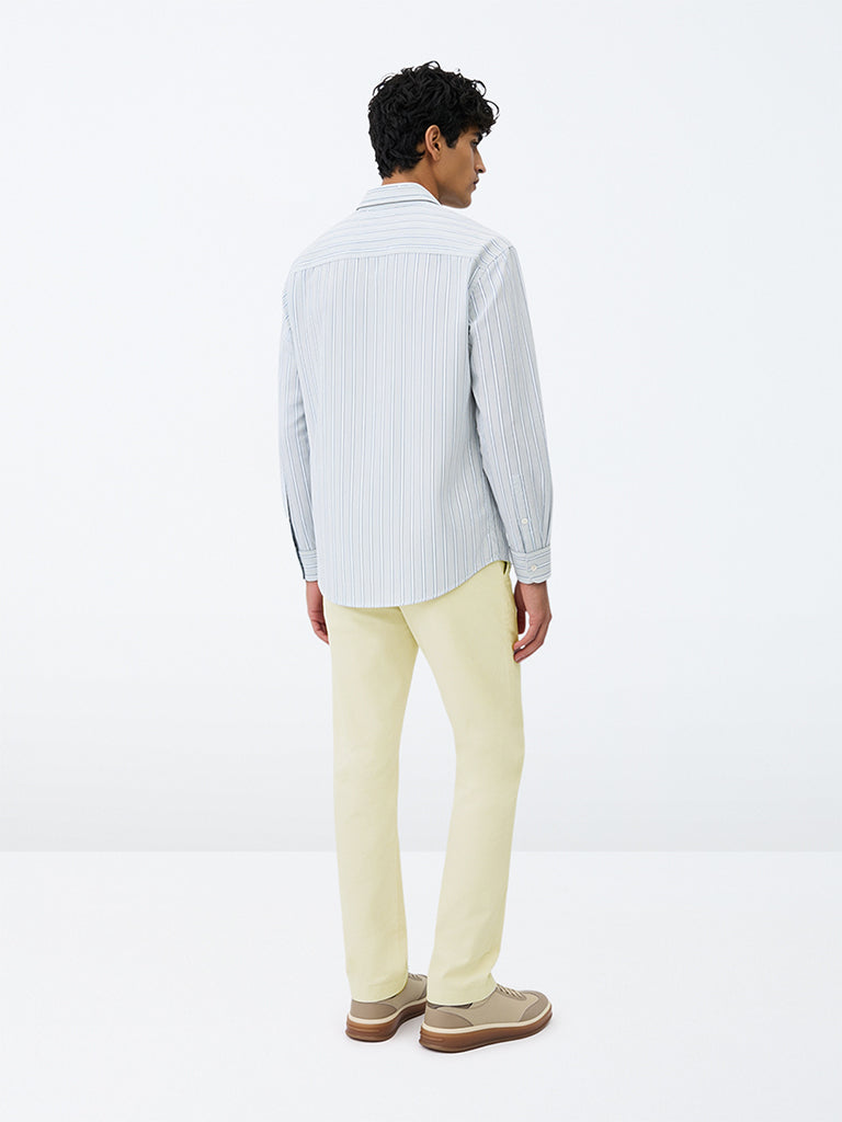 WES Casuals Ivory Slim-Fit Mid-Rise Cotton-Blend Trousers