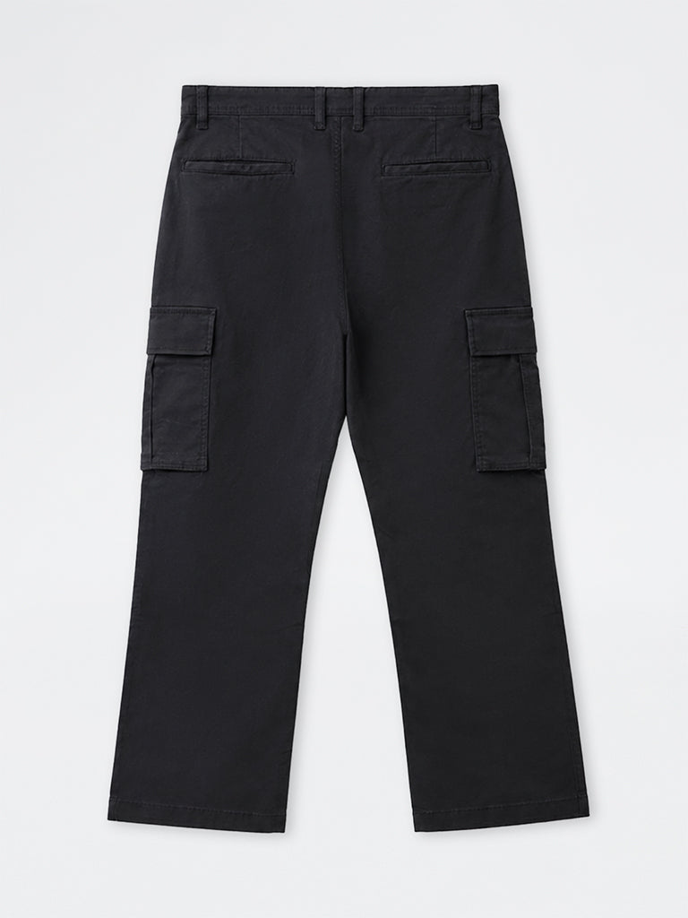 WES Casuals Black Mid-Rise Cotton-Blend Cargo Pants