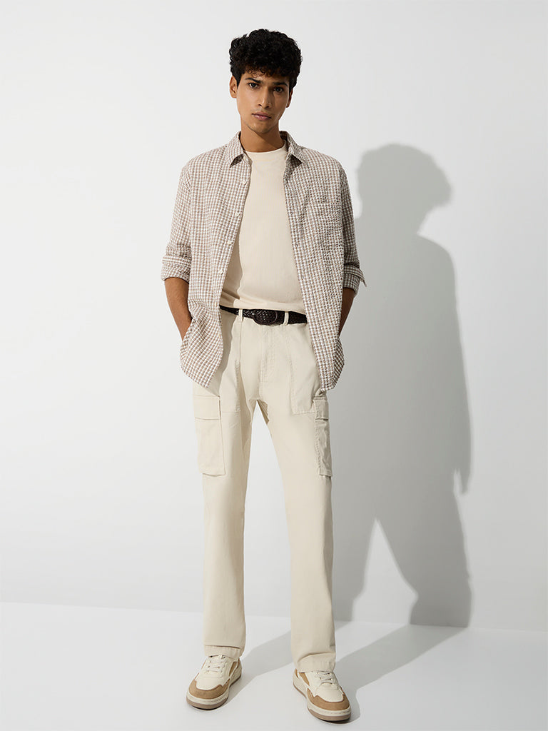WES Casuals Ivory Relaxed-Fit Mid-Rise Cotton Cargo Pants