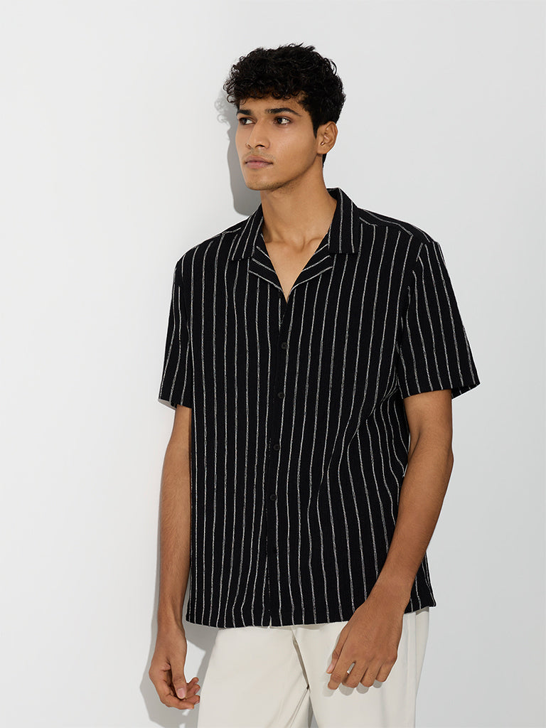 WES Casuals Black Striped Relaxed-Fit Shirt