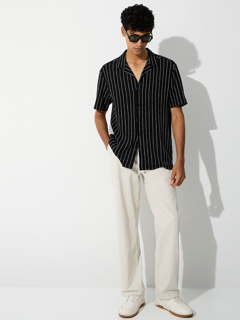 WES Casuals Black Striped Relaxed-Fit Shirt