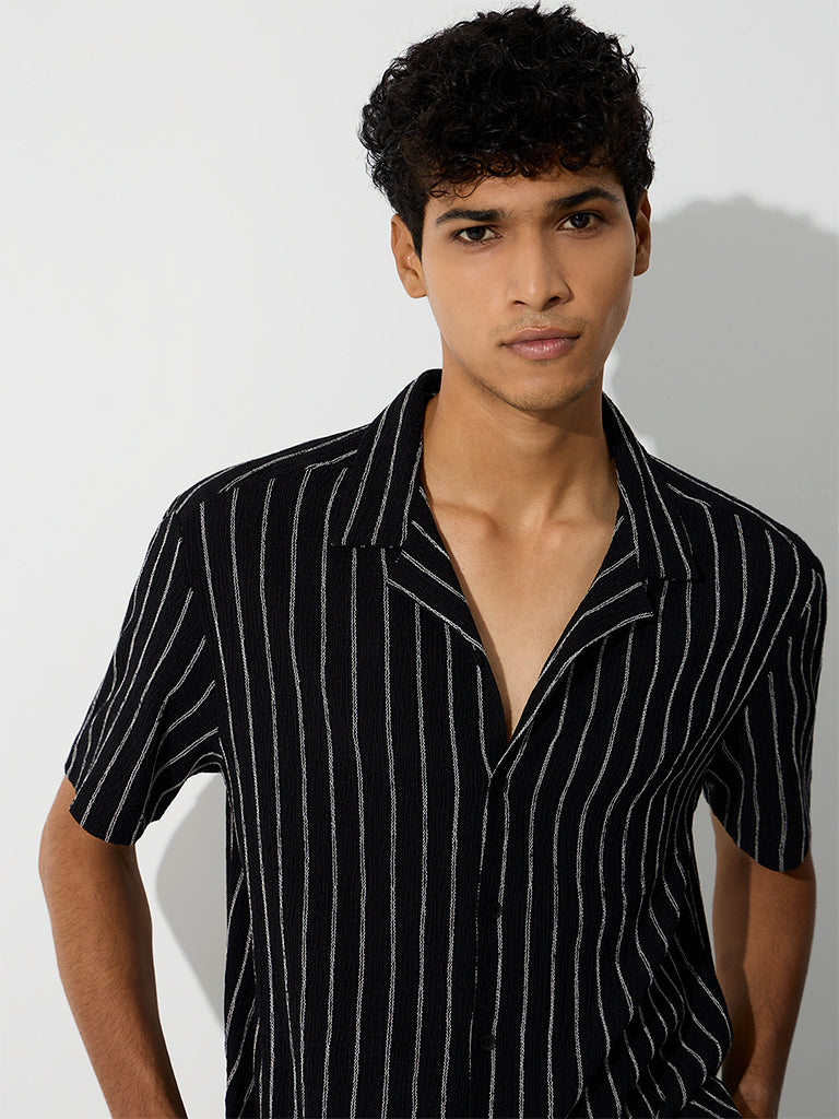 WES Casuals Black Striped Relaxed-Fit Shirt