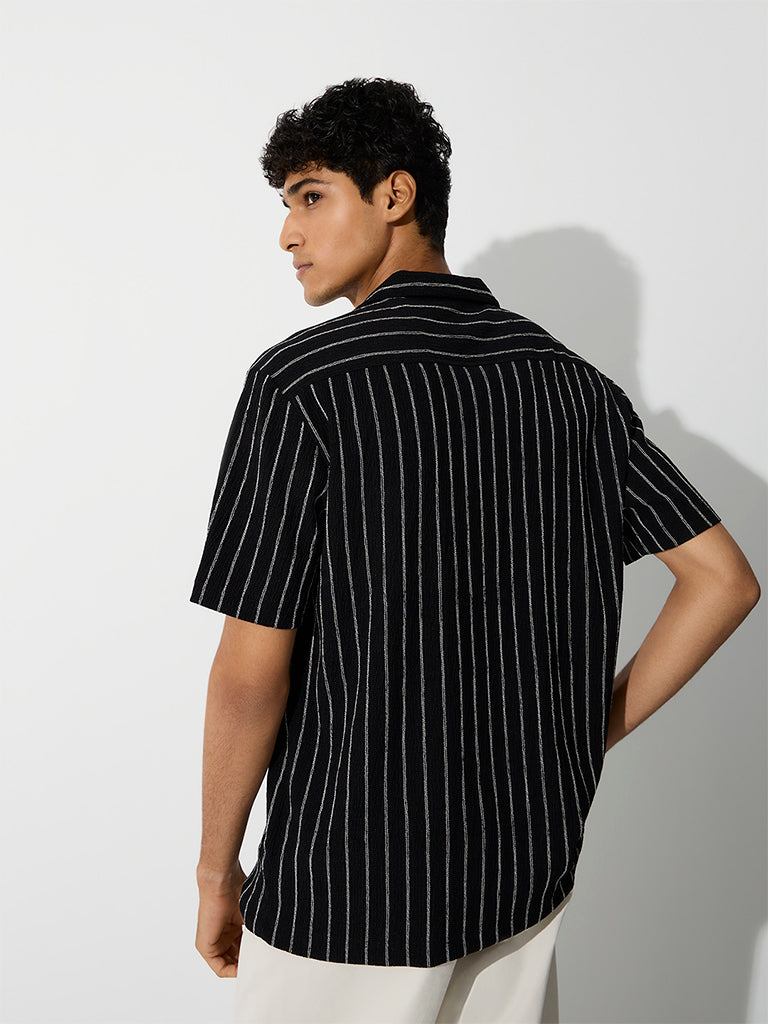 WES Casuals Black Striped Relaxed-Fit Shirt