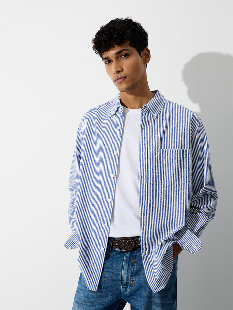 WES Casuals Light Blue Relaxed-Fit Cotton-Blend Shirt