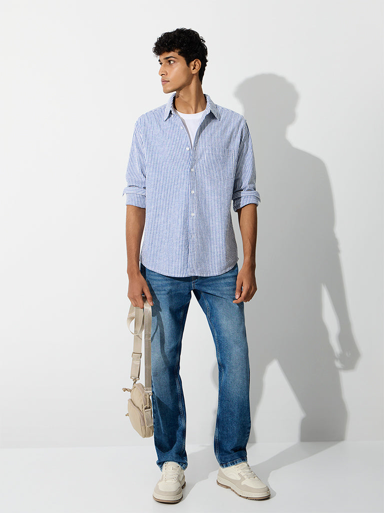 WES Casuals Light Blue Relaxed-Fit Cotton-Blend Shirt