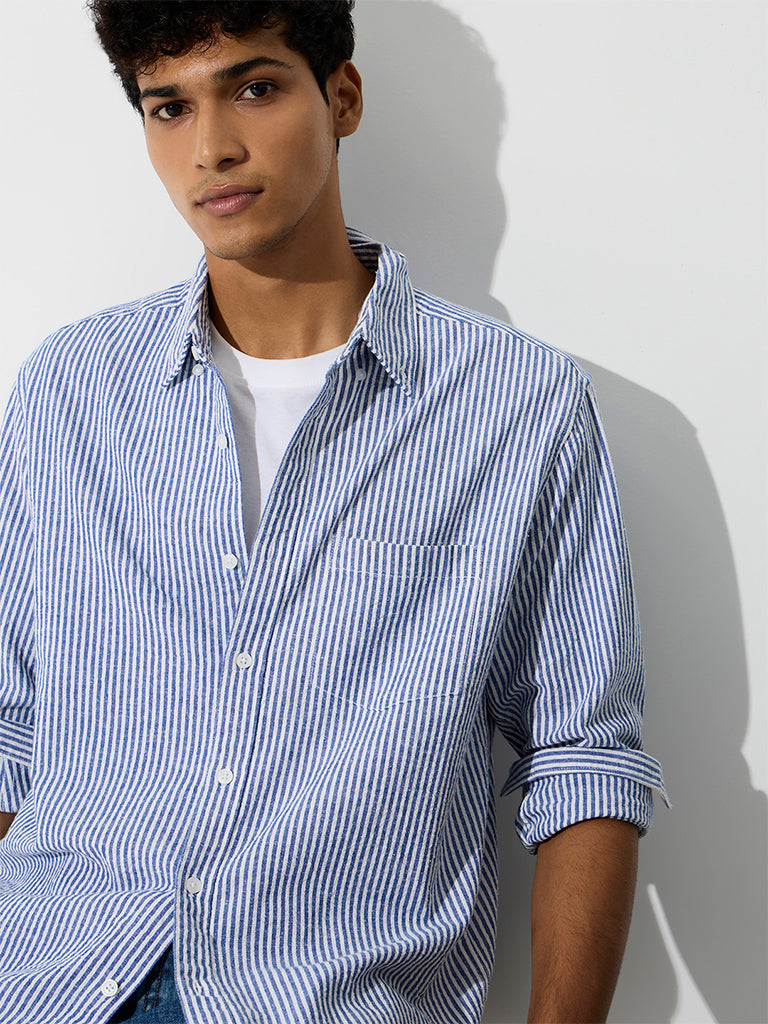 WES Casuals Light Blue Relaxed-Fit Cotton-Blend Shirt