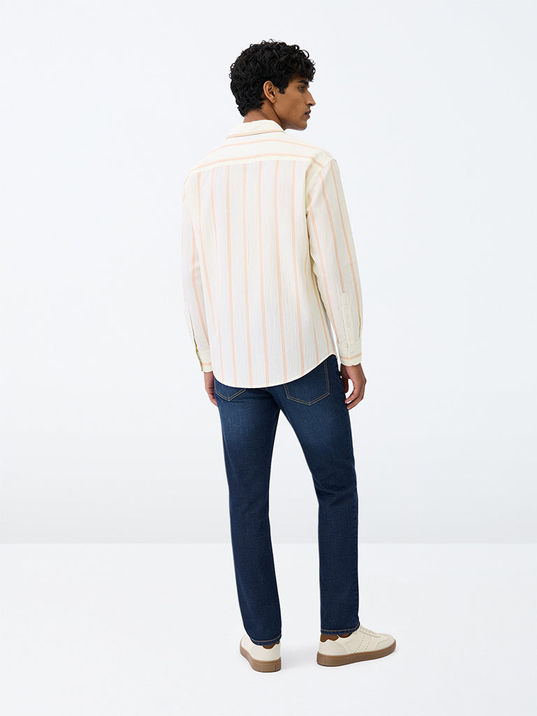 WES Casuals Ivory Striped Relaxed-Fit Cotton-Blend Shirt