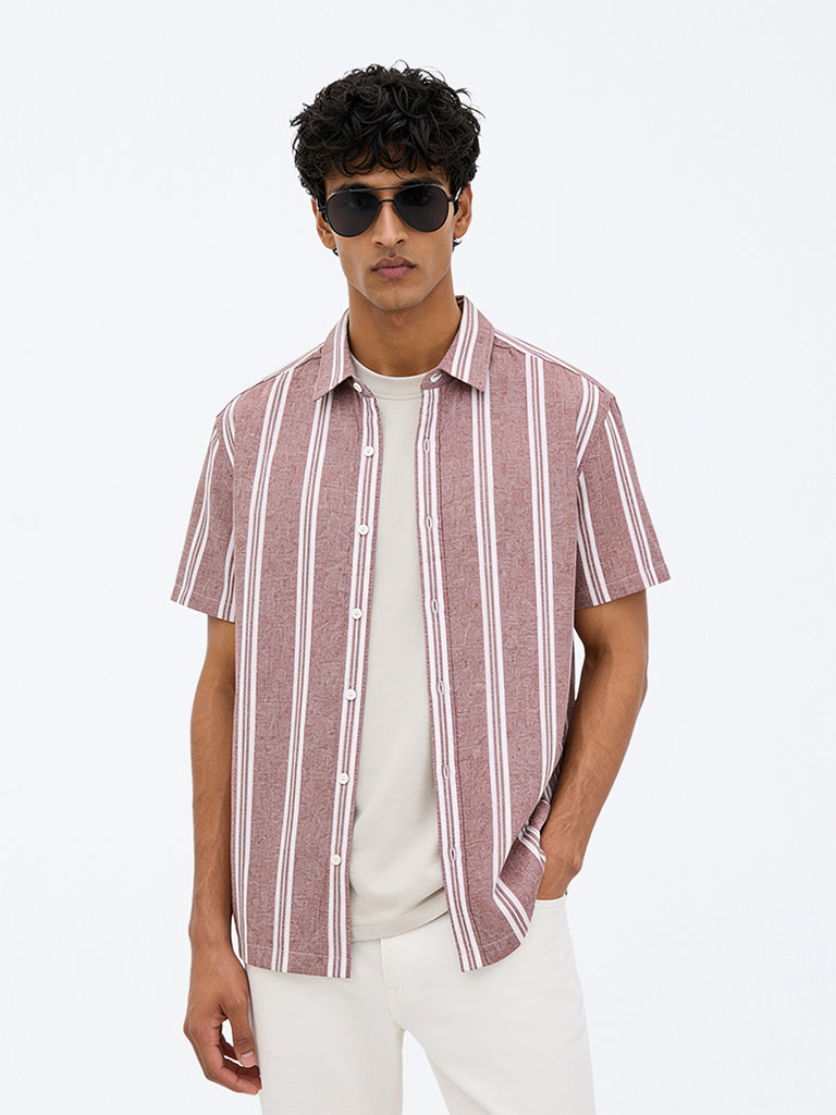 WES Casuals Charcoal Striped Relaxed-Fit Cotton-Blend Shirt