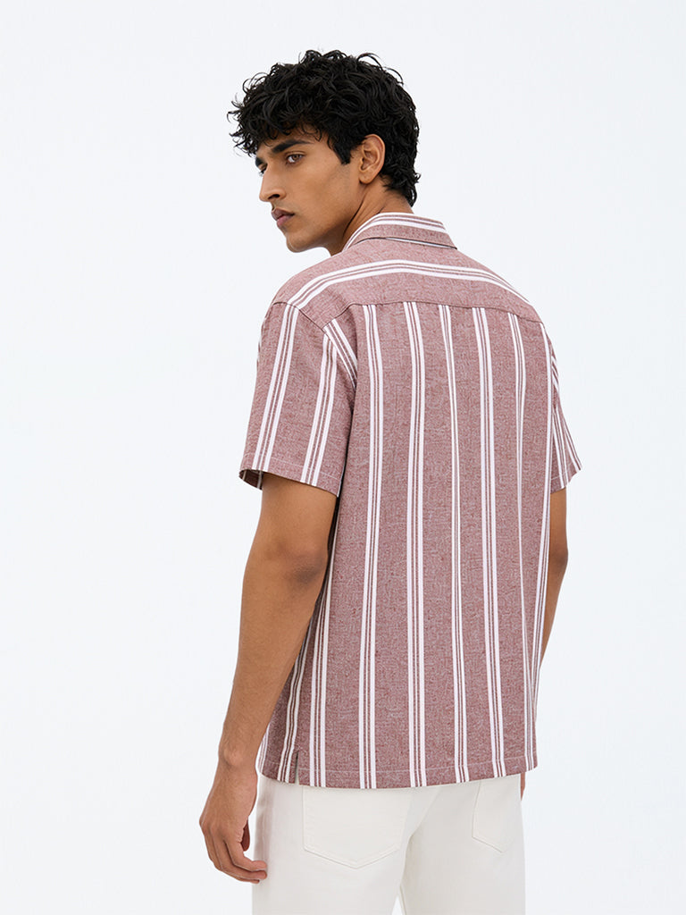 WES Casuals Charcoal Striped Relaxed-Fit Cotton-Blend Shirt