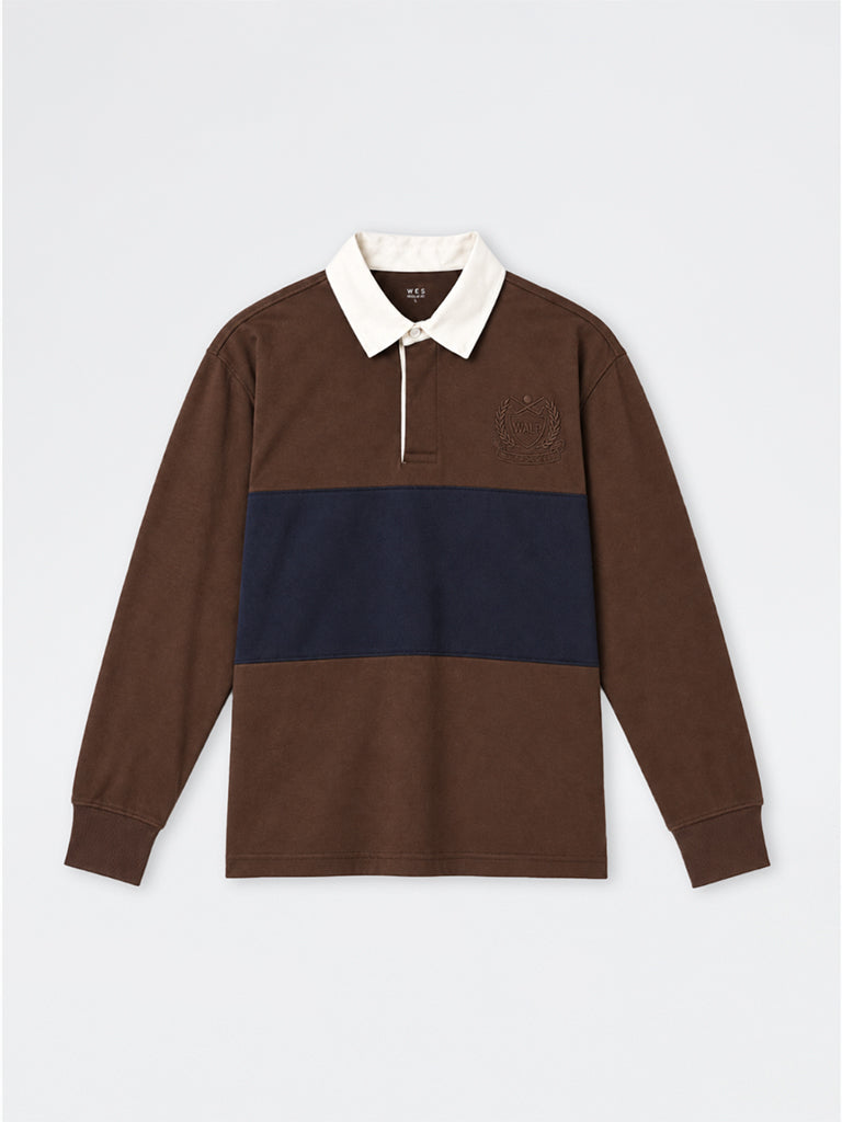 WES Casuals Brown Colour-Blocked Relaxed-Fit Cotton-Blend Polo T-Shirt