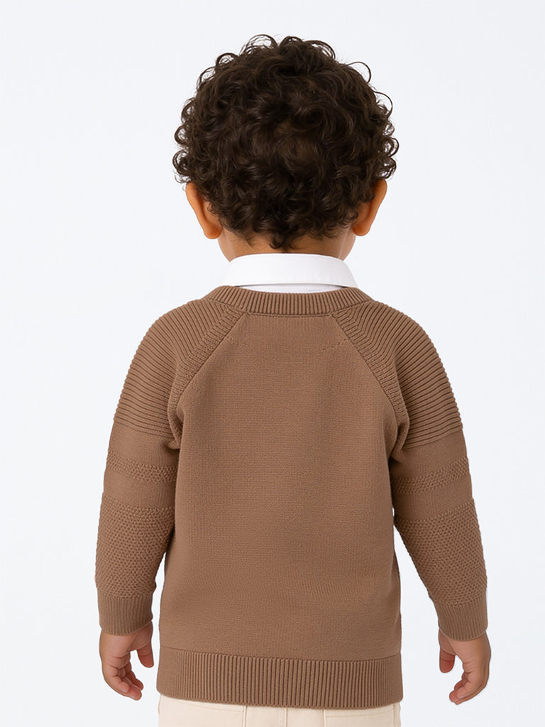 HOP Baby Boys Brown Cable-Knit Cotton Sweater