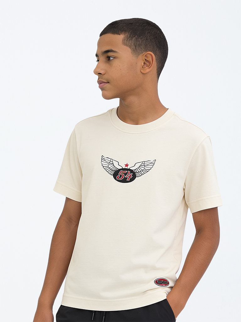 Boys Off-White Graphic Printed Cotton T-Shirt