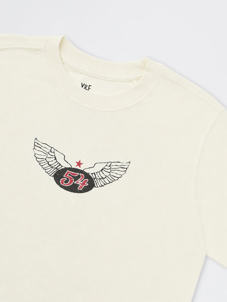 Boys Off-White Graphic Printed Cotton T-Shirt