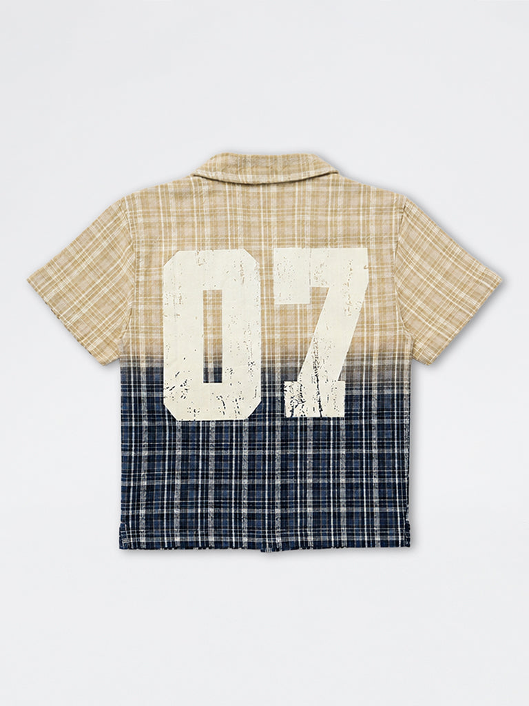 Boys Navy and Beige Ombre Cotton Shirt