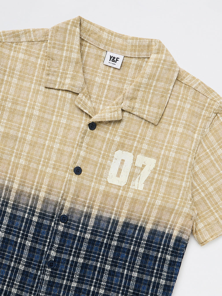 Boys Navy and Beige Ombre Cotton Shirt