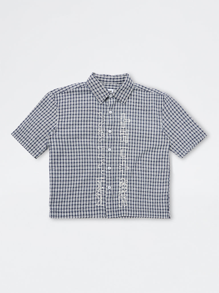 Boys Navy Checkered Cotton Shirt