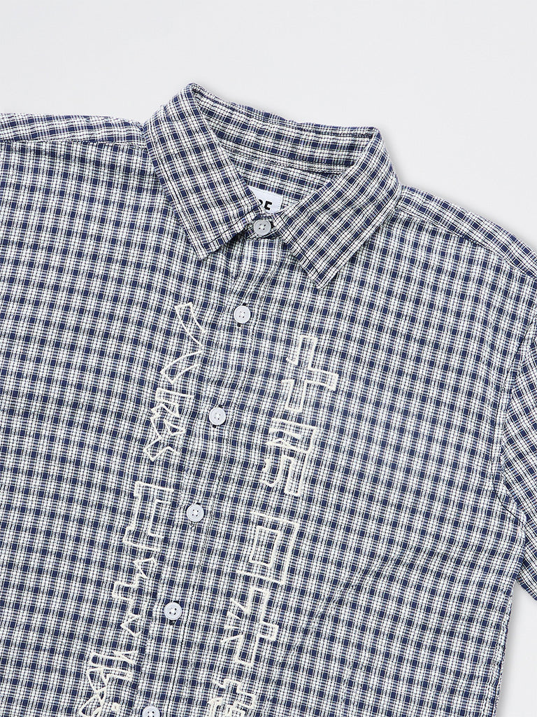 Boys Navy Checkered Cotton Shirt