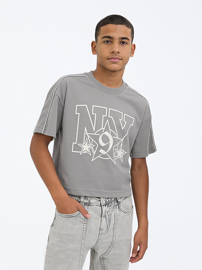 Boys Grey Graphic Printed T-Shirt