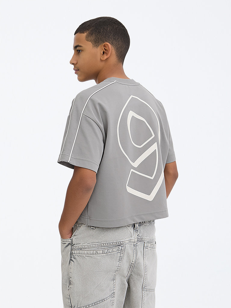 Boys Grey Graphic Printed T-Shirt