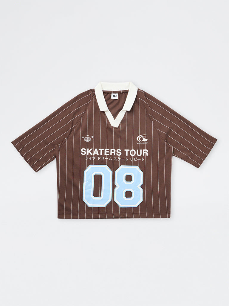 Boys Brown Printed T-Shirt