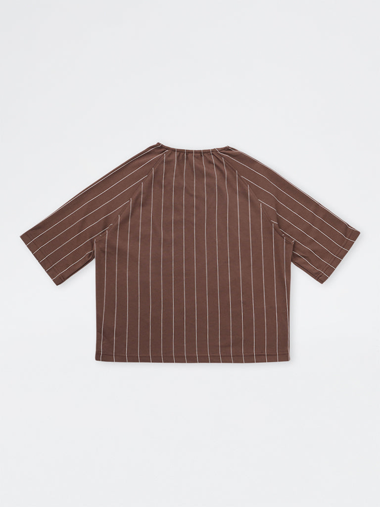 Boys Brown Printed T-Shirt