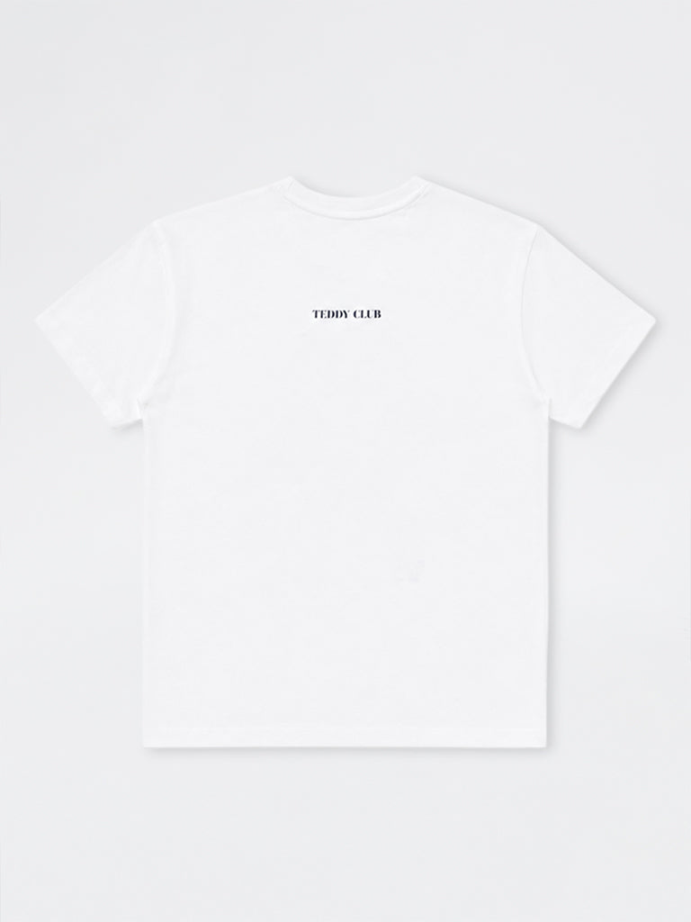 Girls White Teddy Printed Cotton T-Shirt