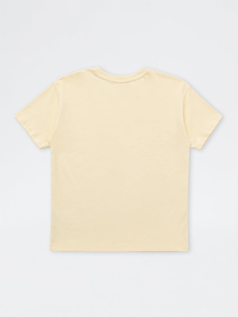 Girls Yellow Dog Printed Cotton T-Shirt