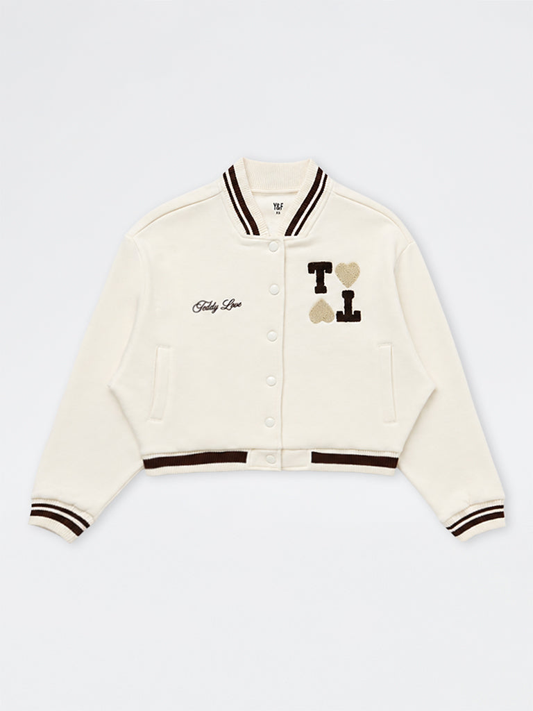 Girls Off-White Teddy Embroidered Varsity Cotton-Blend Jacket