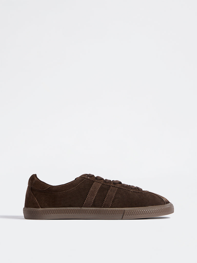 SOLEPLAY Dark Brown Striped Suede Lace-Up Sneakers