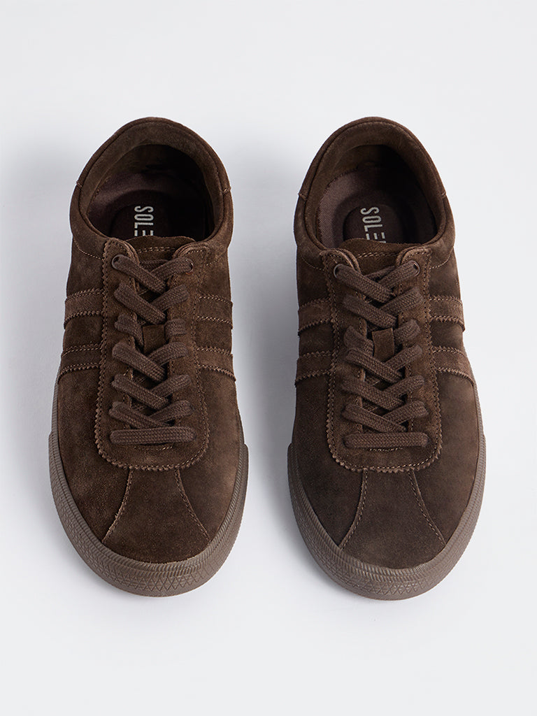 SOLEPLAY Dark Brown Striped Suede Lace-Up Sneakers