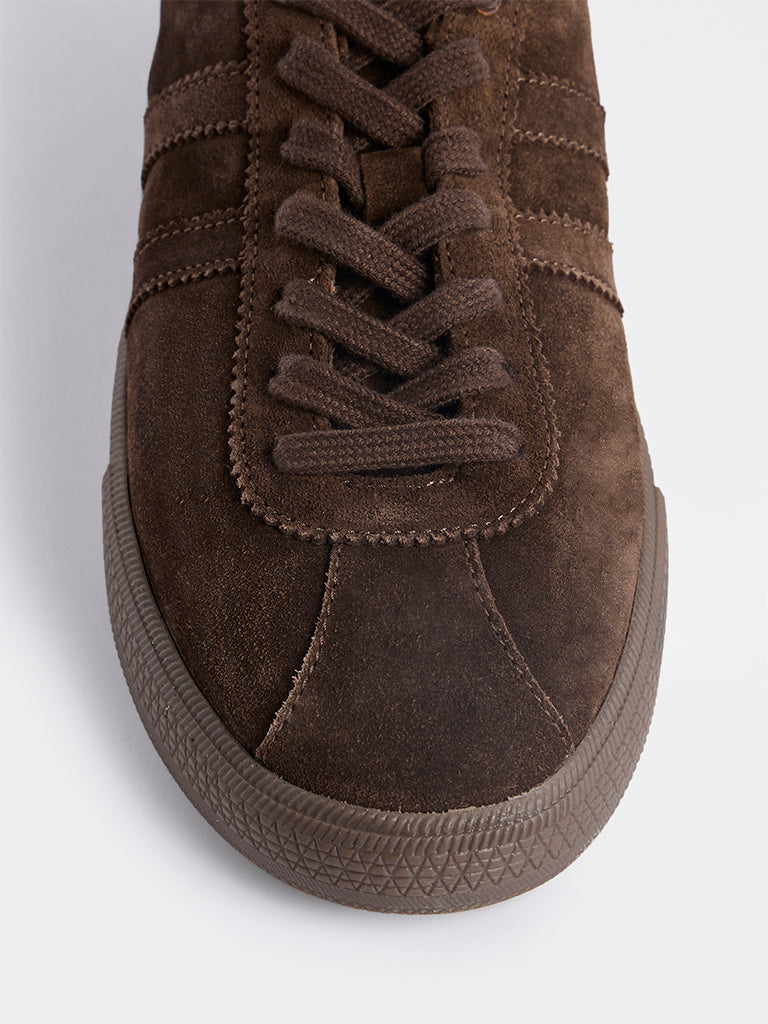 SOLEPLAY Dark Brown Striped Suede Lace-Up Sneakers