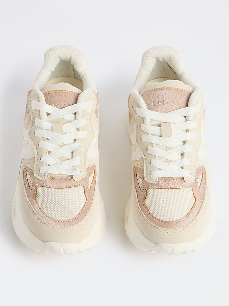 LUNA BLU Beige Colour-Blocked Chunky Sneakers
