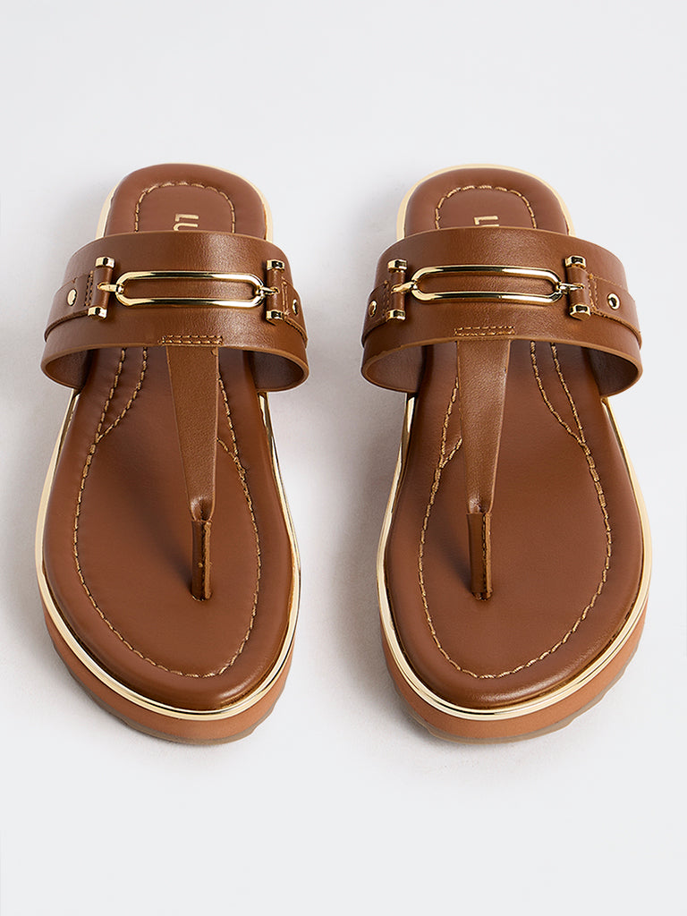 LUNA BLU Tan Thong-Strap Sandals