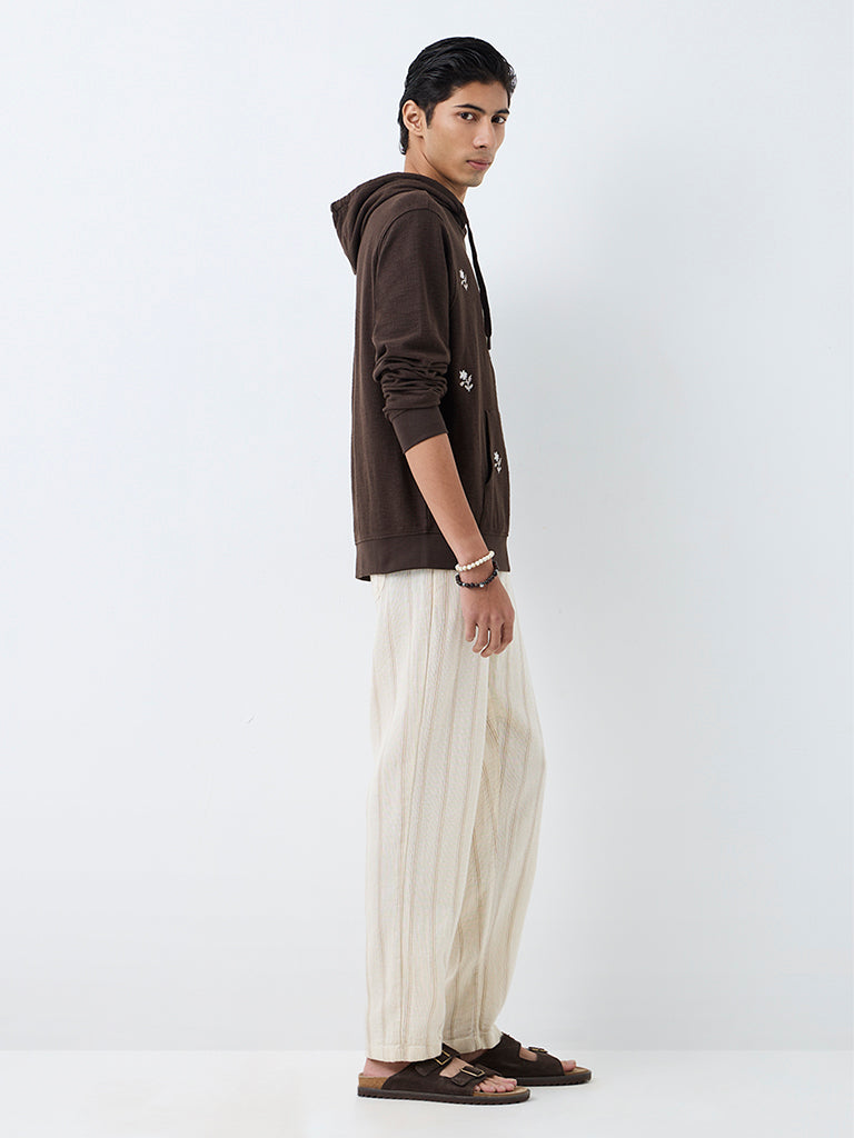 ETA Dark Brown Floral Embroidered Relaxed-Fit Cotton Sweatshirt