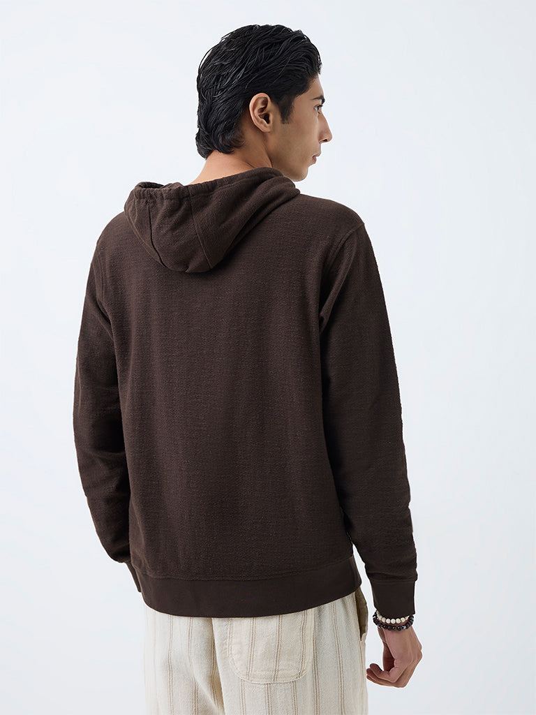 ETA Dark Brown Floral Embroidered Relaxed-Fit Cotton Sweatshirt